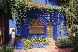 Image du Maroc Professionnelle de  Le Jardin Majorelle une pure merveille crée par le peintre français Jacques Majorelle, qui a eu le coup de foudre pour Marrakech. Yves Saint Laurent et Pierre Bergé font l’acquisition de ce havre de paix durant les années quatre-vingt où Yves Saint Laurent dessina plusieurs pièces. son voeux était de faire de ce parc une œuvre d’art vivante. On y découvre des plantes provenant des cinq continents, yuccas d’Océanie, lotus d’Asie, cactus d’Amérique, palmiers d’Afrique et cyprès d’Europe …, à Marrakech le Lundi 18 Août 1997. ((Photo / Abdeljalil Bounhar) 